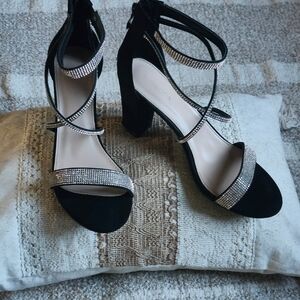 Elegant Black and Silver Strappy Heels